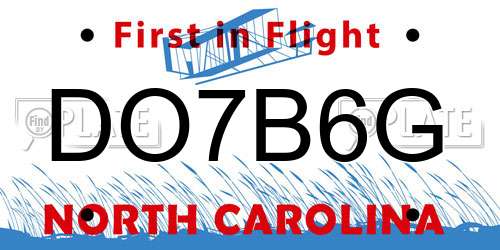 DO7B6G North Carolina License Plate