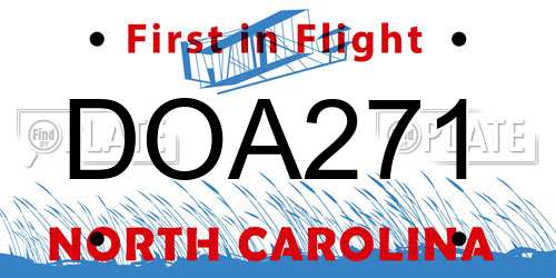 DOA271 North Carolina License Plate