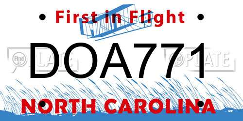 DOA771 North Carolina License Plate