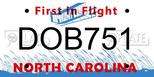 DOB751 North Carolina License Plate