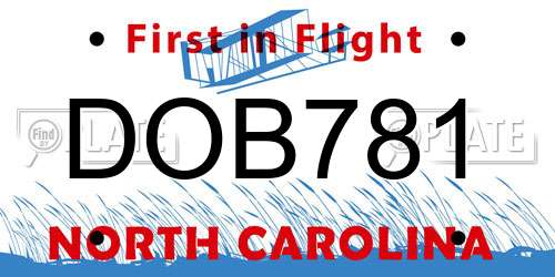 DOB781 North Carolina License Plate