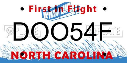 DOO54F North Carolina License Plate