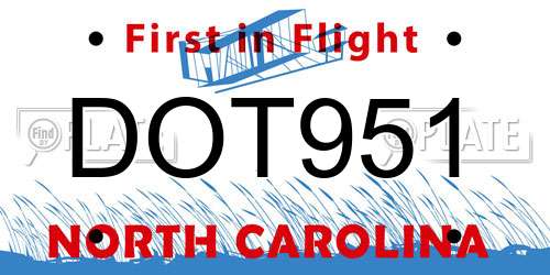 DOT951 North Carolina License Plate
