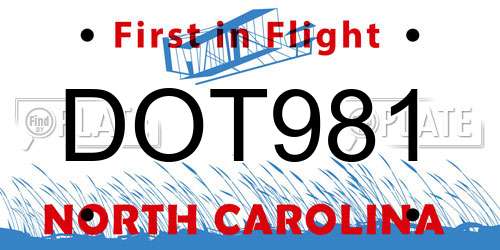 DOT981 North Carolina License Plate