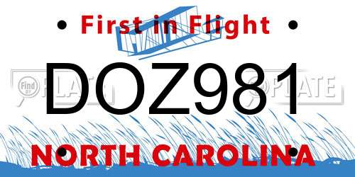 DOZ981 North Carolina License Plate