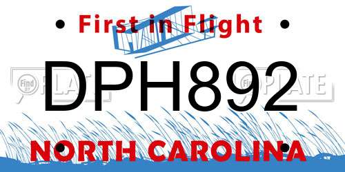 DPH892 North Carolina License Plate