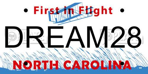 DREAM28 North Carolina License Plate