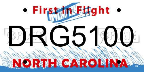 DRG5100 North Carolina License Plate