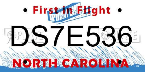 DS7E536 North Carolina License Plate