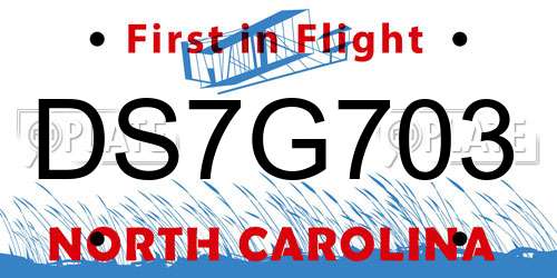 DS7G703 North Carolina License Plate