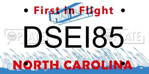 DSEI85 North Carolina License Plate