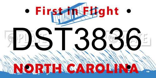 DST3836 North Carolina License Plate