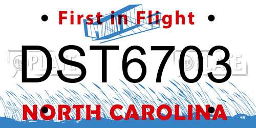 DST6703 North Carolina License Plate