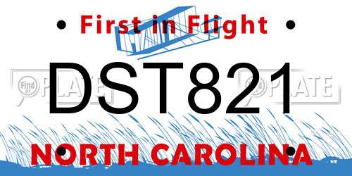 DST821 North Carolina License Plate