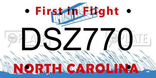 DSZ770 North Carolina License Plate