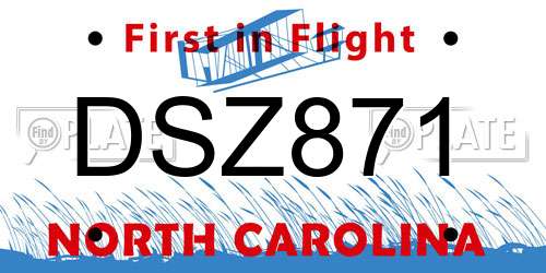 DSZ871 North Carolina License Plate