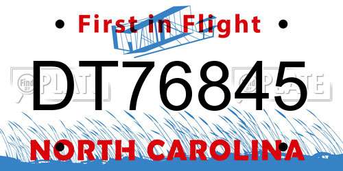 DT76845 North Carolina License Plate