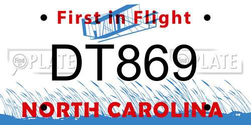DT869 North Carolina License Plate