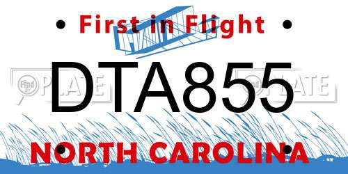 DTA855 North Carolina License Plate