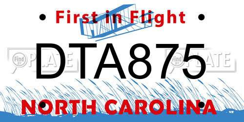 DTA875 North Carolina License Plate
