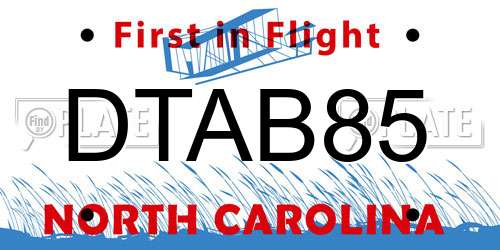 DTAB85 North Carolina License Plate