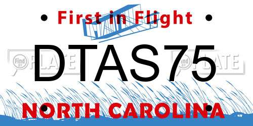DTAS75 North Carolina License Plate