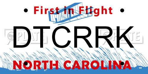 DTCRRK North Carolina License Plate