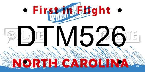 DTM526 North Carolina License Plate