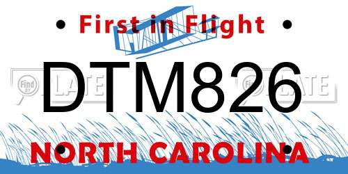 DTM826 North Carolina License Plate