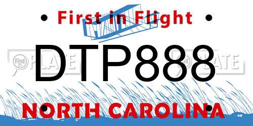 DTP888 North Carolina License Plate