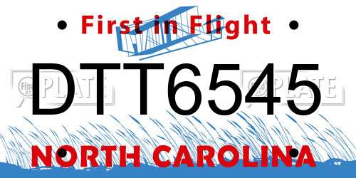 DTT6545 North Carolina License Plate