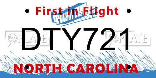 DTY721 North Carolina License Plate