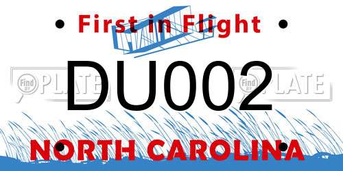 DU002 North Carolina License Plate
