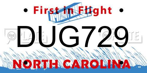 DUG729 North Carolina License Plate