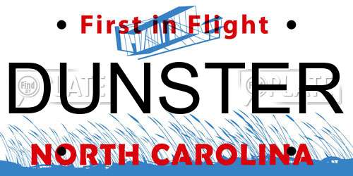 DUNSTER North Carolina License Plate