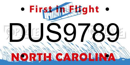DUS9789 North Carolina License Plate