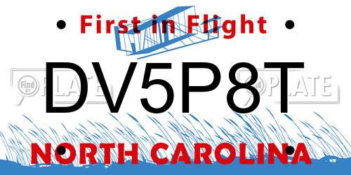 DV5P8T North Carolina License Plate