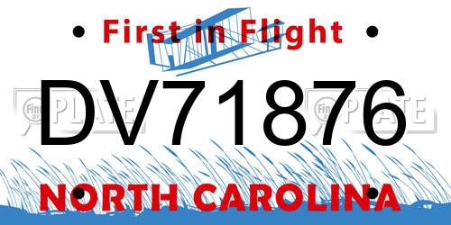 DV71876 North Carolina License Plate