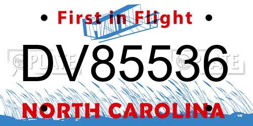 DV85536 North Carolina License Plate