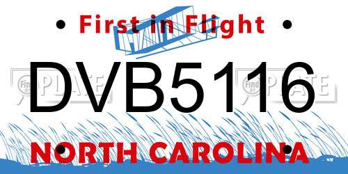 DVB5116 North Carolina License Plate