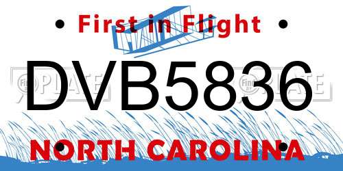 DVB5836 North Carolina License Plate
