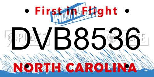 DVB8536 North Carolina License Plate