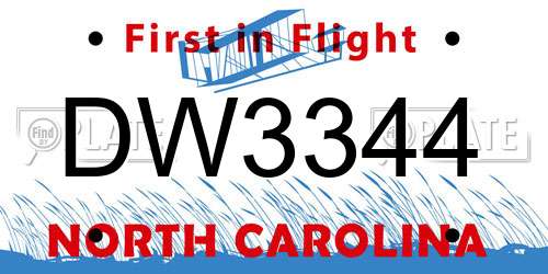 DW3344 North Carolina License Plate