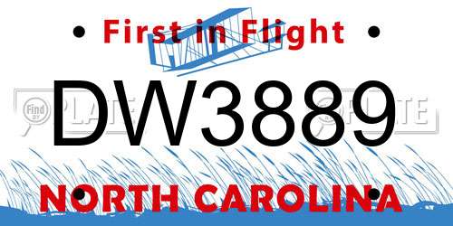 DW3889 North Carolina License Plate
