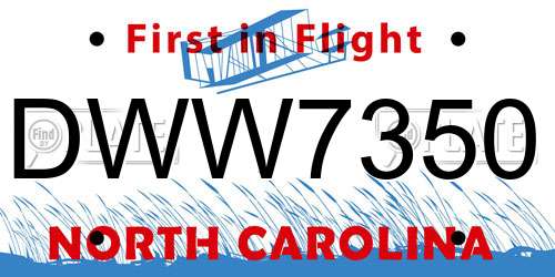 DWW7350 North Carolina License Plate