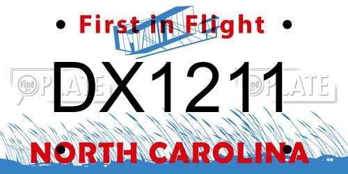 DX1211 North Carolina License Plate