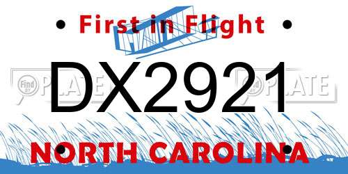 DX2921 North Carolina License Plate