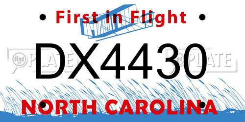 DX4430 North Carolina License Plate