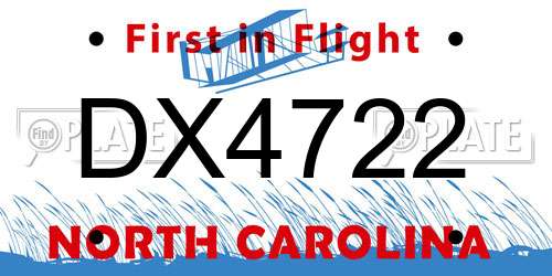 DX4722 North Carolina License Plate