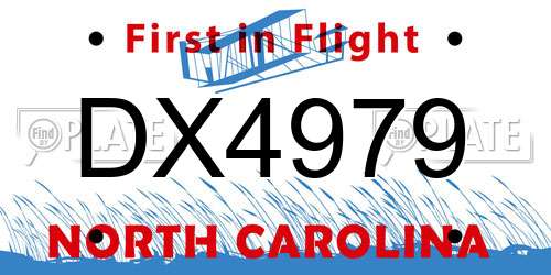DX4979 North Carolina License Plate